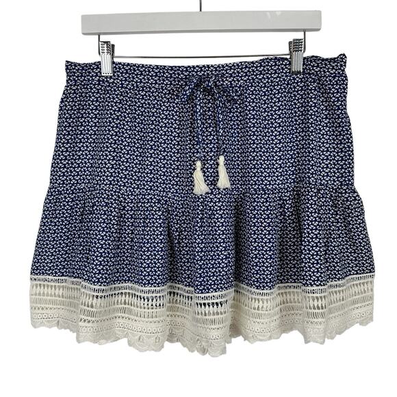 Anthropologie Dresses & Skirts - Anthropologie Beachgold Skirt Women Medium Blue Floral Crochet Boho Cottage Mini